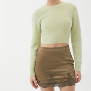 UO Under the Moon Satin Mini Skirt Olive Size Small